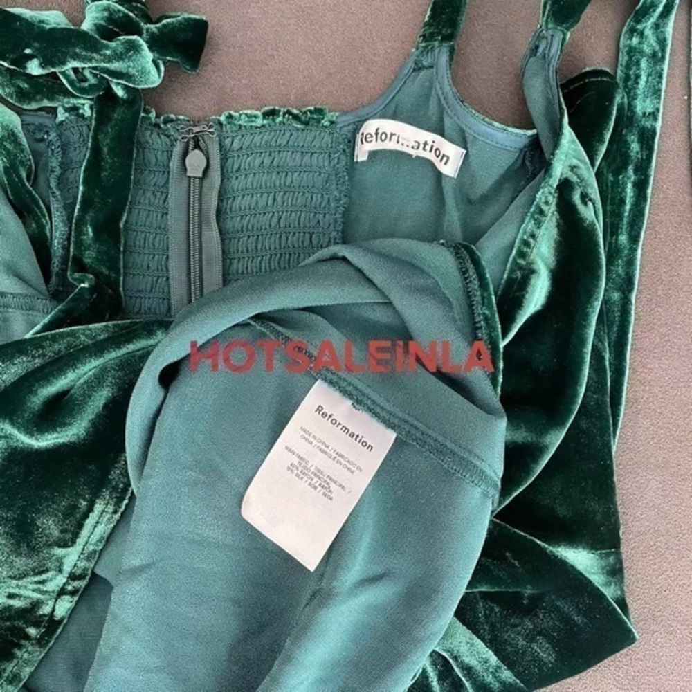 Reformation Minna Velvet Dress in Emerald *NEW* - Picture 6 of 6